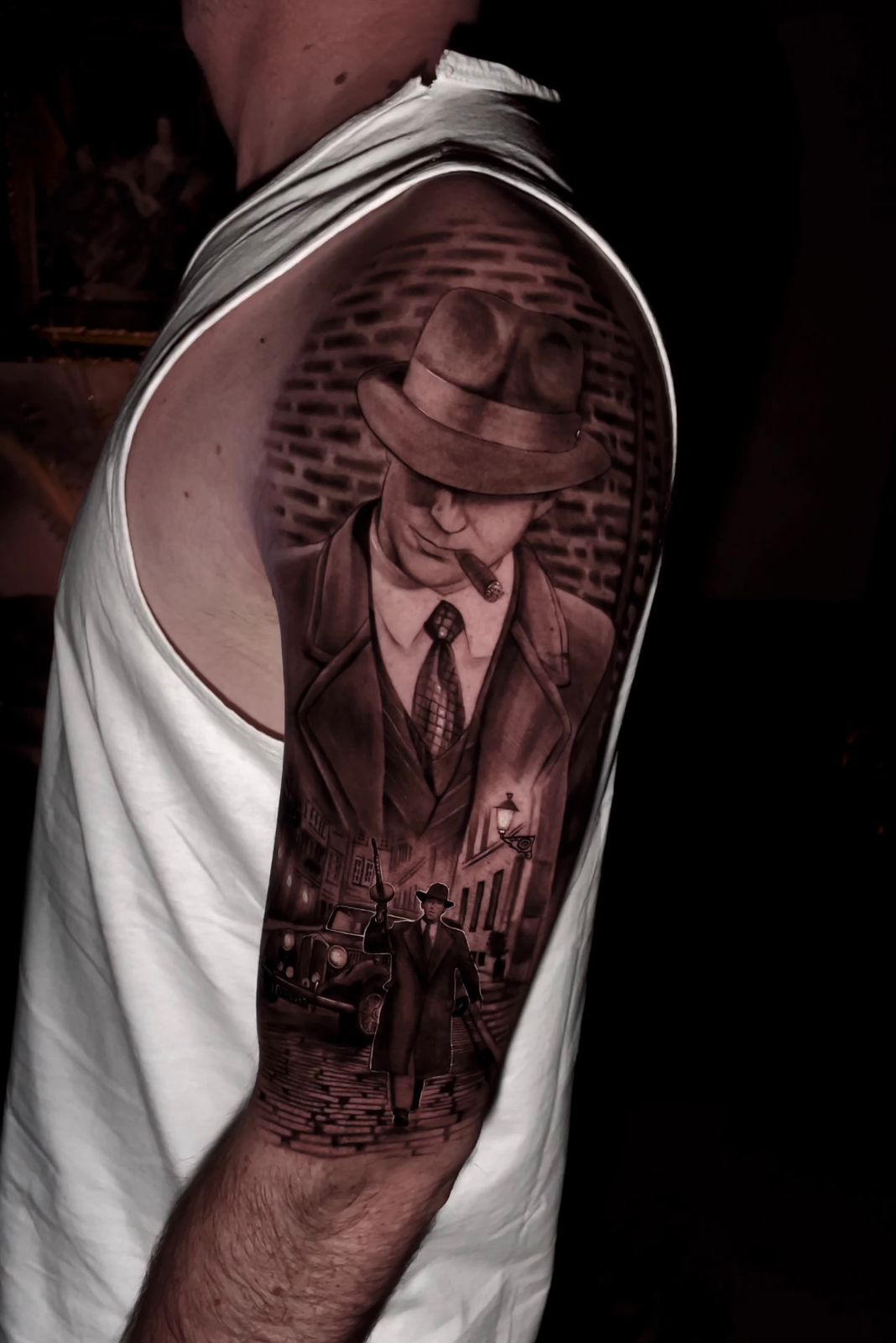 Tatuagem vintage homem chapéu fedora - Bruno Ferrez artista